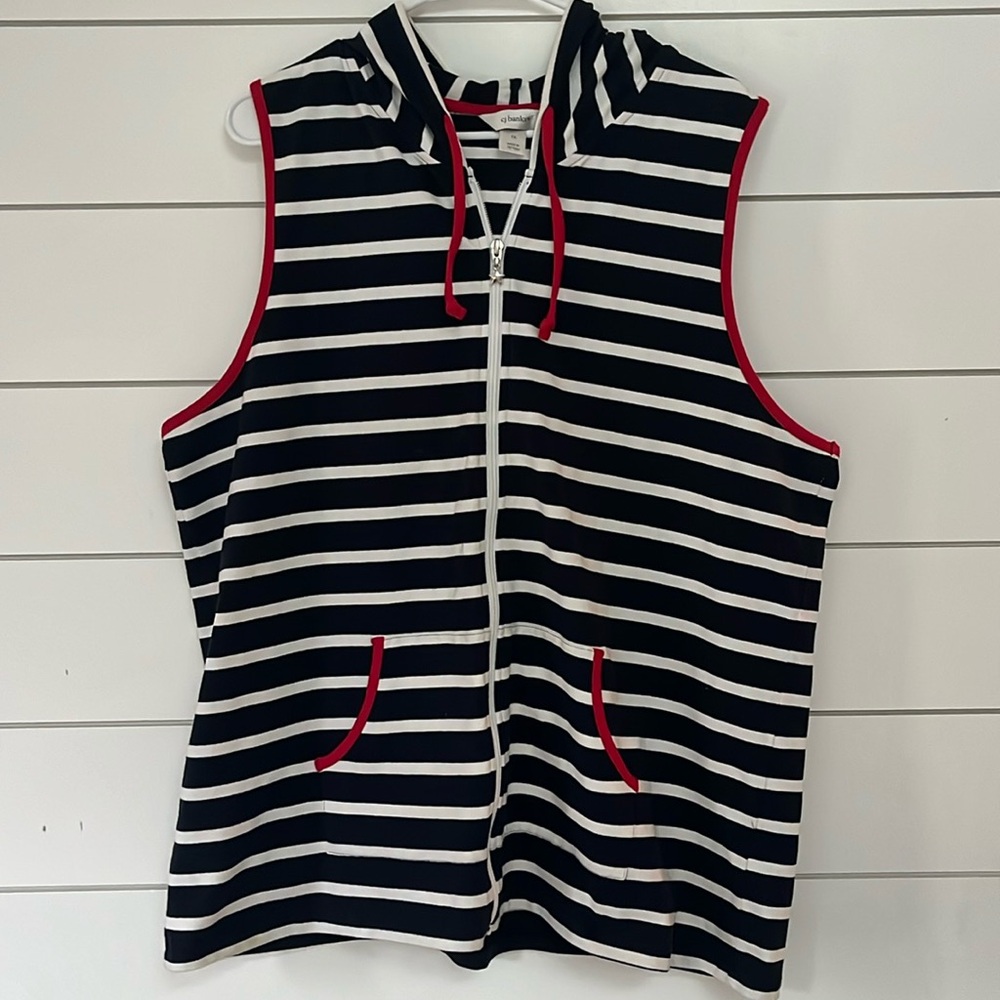 CJ BANKS hooded vest Size:1X ❤️🤍💙